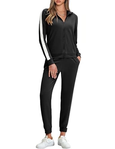 Marvmys Women Tracksuit Set Travel Outfits Sweatsuits Full Zip Jogging Suit Long Sleeve Track Suit with Pockets Black XL - Image 1