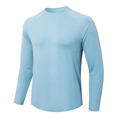 MeetHoo Long Sleeve Workout Shirts for Men Moiture Wicking T-Shirt Quick Dry Athletic Active Tees A-Sky Blue