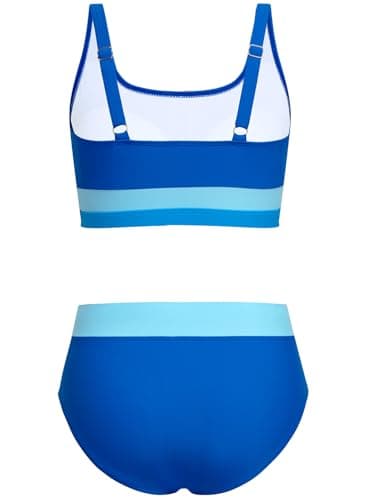Alakuoti Girls Swimsuit Color Block Adjustable Straps Bikini Sets Teen Girl Two Piece Bathing Suits with Chest Pad Size 16 Blue - Thumbnail 2