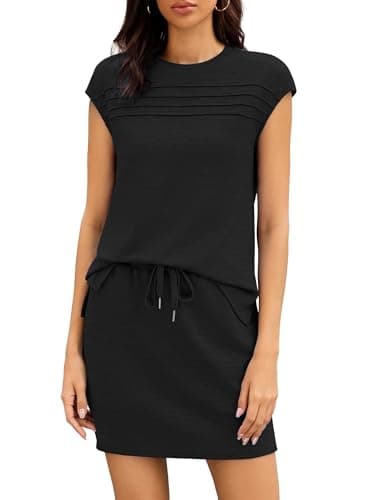 Casly Lamiit Black 2 Piece Sets for Women Summer Business Casual Short Sleeve Pleated Athletic Skirt Set Holiday Going Out Travel Outfit L - Image 1