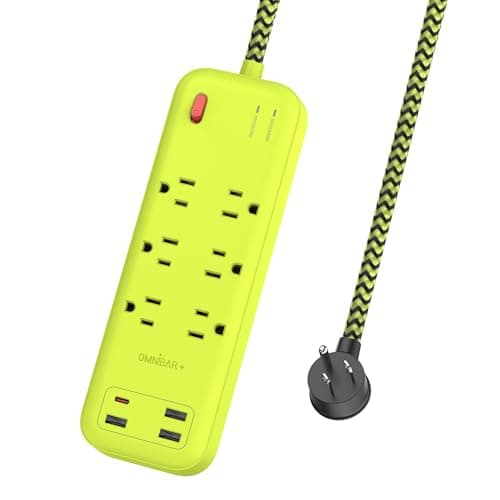 Omnibar USB Surge Bar 6 Power Strip - 6 Outlets 4 USB Ports(1 USB C), Multi Plug Outlet Extender with 6Ft Braided Extension Cord, 3600 J, Wall Mount, Flat Plug, Desk Charging Station for Office Home - Image 1