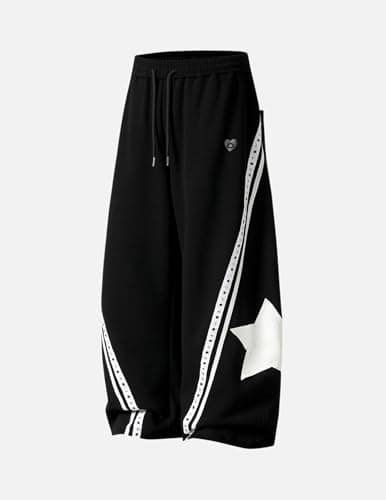 Aelfric Eden Baggy Barrel Sweatpants Womens Star Graphic Striped Wide Leg Lounge Pants Elastic Waist Y2k Unisex Trousers Black - Thumbnail 3