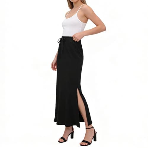 P Ammy Fashion Womens Plus Size Maxi Long Skirt Elastic High Waist Wrap Hip Comfy Flowy Skirts (US, Alpha, 6X-Large, Plus, Long, Black) - Image 1