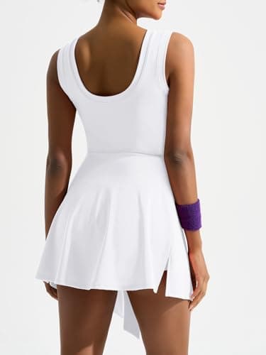 Dokuritu Workout Dresses for Women U-Shaped Back Knot Tennis Dress Built in Shorts Backless Wrap Golf Athletic Rompers White - Thumbnail 2