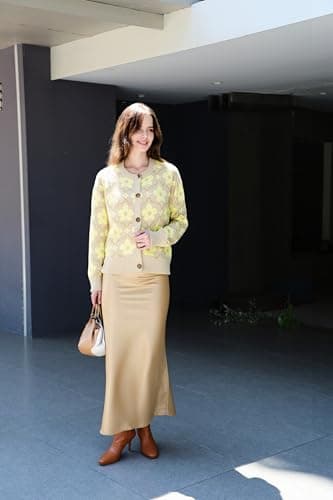 Saodimallsu Womens Light Yellow Flower Pattern Cardigan Sweaters Classic Long Sleeve Open Front Button Up Sweater 2026 - Thumbnail 5