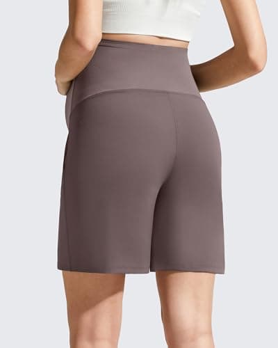 G4Free Maternity Athletic Shorts Over The Belly Comfy Wide Leg Pregnancy Casual Shorts with Pockets Summer Postpartum(Taupe,XXL) - Thumbnail 2