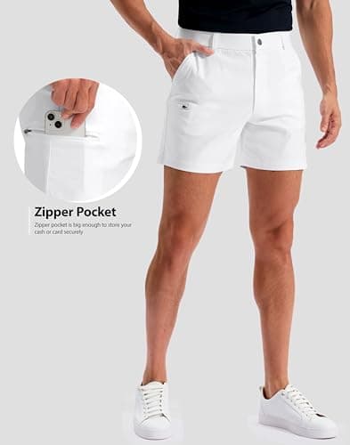 Pudolla Men's Casual Shorts 7/9 Inch Golf Shorts Stretch Dress Work Shorts for Men with 4 Pockets Quick Dry Lightweight(White-5inch-42) - Thumbnail 4