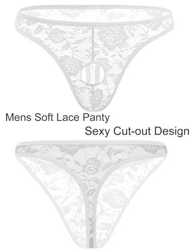 Avidlove Mens Lace Underwear Briefs Open Front Panties Low Rise Sexy Bikini Briefs Underwear 1-3 Pack White - Thumbnail 4
