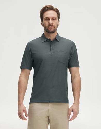 M MAELREG Mens Golf Shirt Pocket Stretch Cllared Moisture Wicking Lightweight Athletic Casual Golf Polos for Men Black - Thumbnail 3