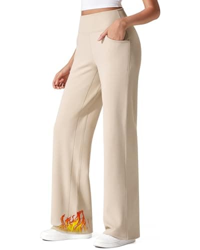 G4Free Pantalones de Invierno para Mujer Work Pants for Women Wide Leg Winter Pants Fleece Sweatpants Yoga Pant with Pockets (Light Khaki,M,29") - Image 1