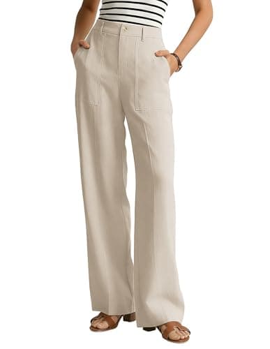 GRACE KARIN Women Linen Pants Casual High Waist Wide Leg Palazzo Beach Pants Summer Lightweight Casual Pants 2026 Apricot - Image 1