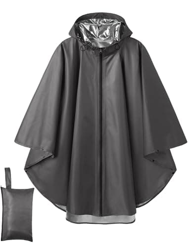 COOFANDY Lightweight Rain Poncho for Adults Reusable Hooded Mens Rain Jacket Coat with Waterproof Zipper Cycling Dark Grey - Image 1