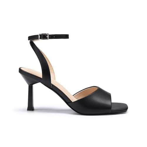 Athlefit High Heels for Women Black Square Open Toe Stiletto Heels Ankle Strap Buckle Dress Prom Kitten Heeled Sandals Size 8.5 - Thumbnail 4