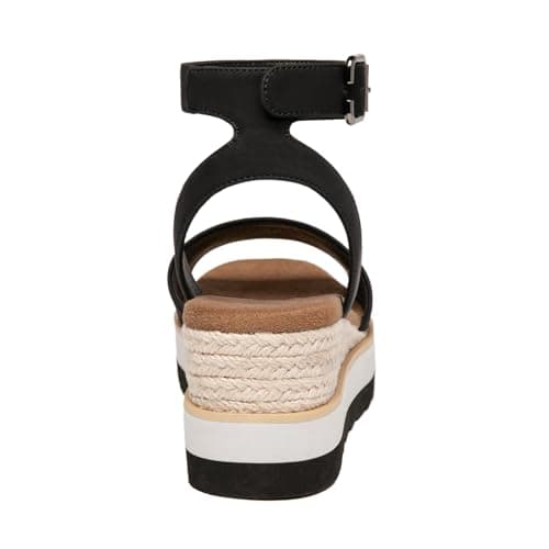 Athlefit Athlfit Women's Open Toe Buckle Ankle Strap Summer Casual Espadrille Platform Wedge Sandals, Black/Pu, Size 7, AD00442 - Thumbnail 5