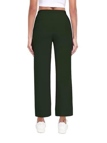 AGVNG Women's Pants Casual Wide Leg Pants Zip Pockets Lightweight Elastic Waist Drawstring High Waisted Comfy Trousers Pants Lounge Work Travel Army Green M - Thumbnail 4