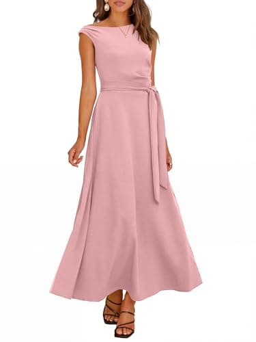 ANRABESS Women One Off Shoulder Wedding Guest Formal Dress Sleeveless Flowy Spring Summer Cocktail Evening Maxi Dresses 2026 Light Pink Large - Image 1