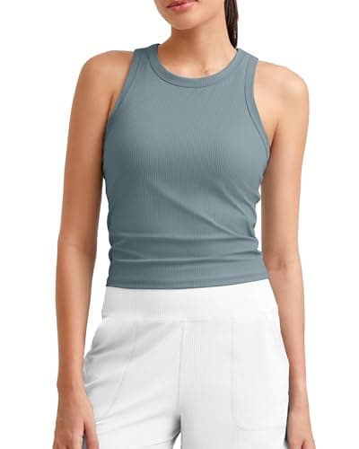 G4Free Gym Tank Tops Woman Yoga Athletic Racer Back Tanks Soft Stretchy Breathable Slim Fit for Pilates Tennis Running (Gray Blue,XXL) - Image 1