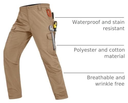 Zoofly Cargo Work Pants for Men Stretch with Pockets Mens Tactical Pants Mechanic Work Pants for Men Water Resistant Khaki 42W*34L - Thumbnail 4