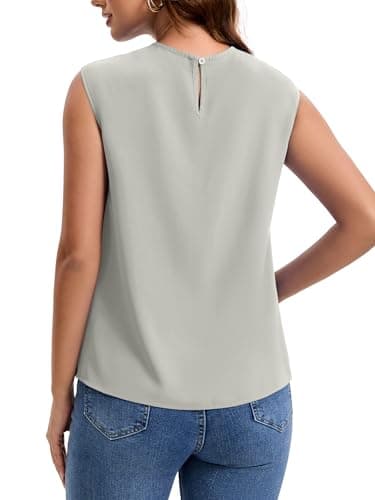 Funlingo Womens Dressy Casual Tops Summer Short Cap SleeveTunic Blouses Crew Neck Office Work Shirts Spring Business Clothing Grey 3XL - Thumbnail 5