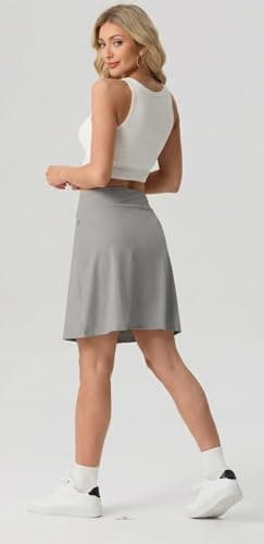 PrinStory Tennis Skirt for Women High Waisted Golf Skort Athletic Skirt Pickleball Skorts with Zipper Pockets Light Gray-2XL - Thumbnail 6