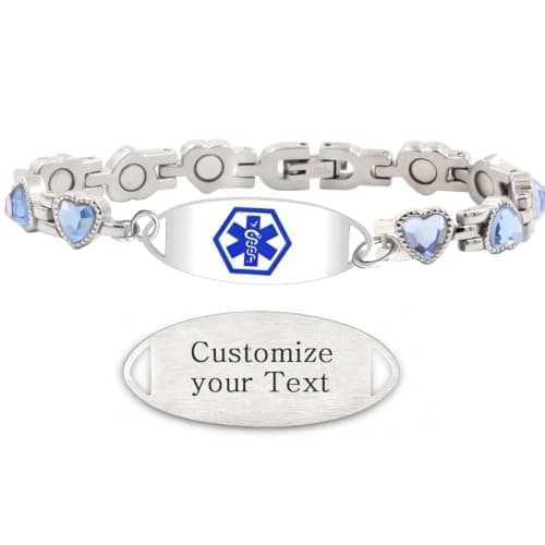 Dynamic QR Code Medical Alert Bracelet for Women, Heart-Shaped Zircon Chain Titanium Steel Jewelry, Editable Medical ID Bracelet, Scan to Update Medical Information Anytime, No Engraving Required (260131-YA5708-Text-TGY) - Image 1