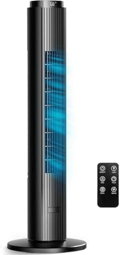 Antarctic Star 37" Tower Fan for Bedroom, 80° Oscillating Standing Floor Fan, 6 Speeds 4 Modes, 23 ft/s High Velocity, 12H Timer with Remote, Portable Cooling Fan Living Room Office, Black
