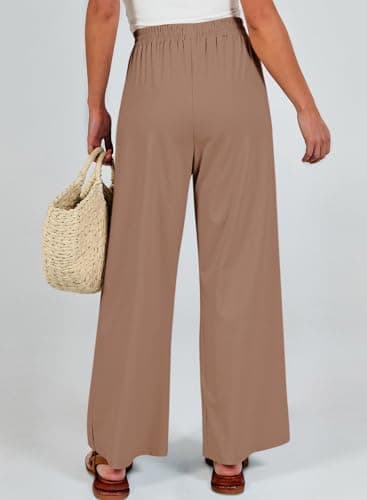 Dokotoo Pants for Women Trendy Casual 2026 Elastic Waist Wide Leg Pants Baggy Straight Women's Trouser Plus Size Pants for Women Trouser with Pockets - Thumbnail 3