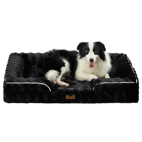 COZY KISS Orthopedic Dog Bed for Extra Large Dog 44x32 inch, XL Faux Fur Pet Sofa, Bolster Foam Bed with Sides, Non-Slip and Egg-Crate Big Dog Couch Bed with Washable Removable Cover, Black - Image 1