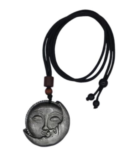 Vansruyi Obsidian Necklace Silver Sun&Moon Pendant with Adjustable Cord in 16-25inch for Women or Men Stackable Amulet Jewelry Protection Gift for Graduation& Friendship Healing Crystal SunMoon Charm - Image 1