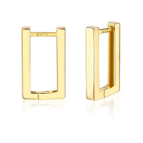 14K Gold Plated Square Earrings Small Hoop Earrings for Women Rectangle Hypoallergenic Earrings Small Gold Hoop Earrings Square Hoops Earing for Women Trendy