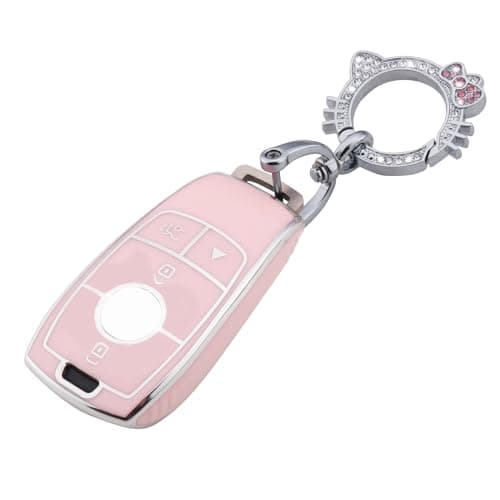 Pangpai Pink Key Fob Cover for Mercedes Benz, Soft TPU Key Case Protection with Bling Keychain Fit for A-Class C-Class G-Class 2017-2020 E-Class S-Class - Image 1