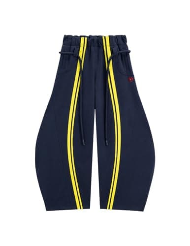 Aelfric Eden Stripe Super Baggy Sweatpants Oversized Barrel Pants Vintage Wide Leg Elastic Waist Lantern Trouser Unisex Dark Blue Small - Image 1
