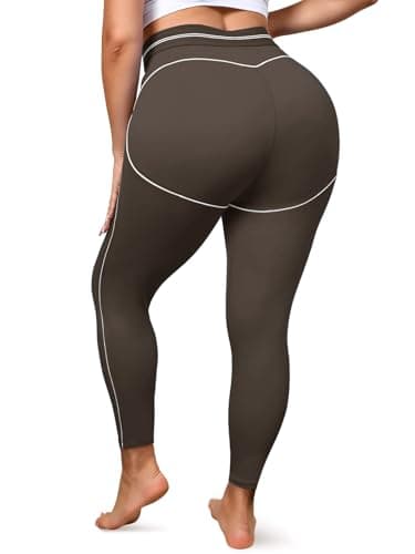 Aoysky Womens Plus Size Buttery Soft Leggings 25'' High Waisted Workout Running Gym Athletic Yoga Pants Brown - Image 1