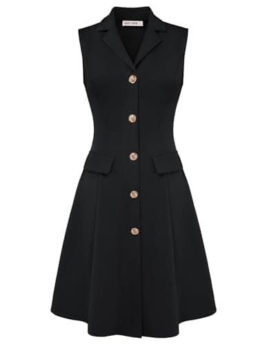 GRACE KARIN Black Dress for Women V Neck Dress Business Work Dress Sleeveless A Line Midi Dress L - Image 1
