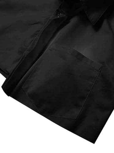 Button Down Crop Top for Women Casual Irregular Hem Solid Color Cropped Blouse Shirt Tunics Black XL - Thumbnail 6
