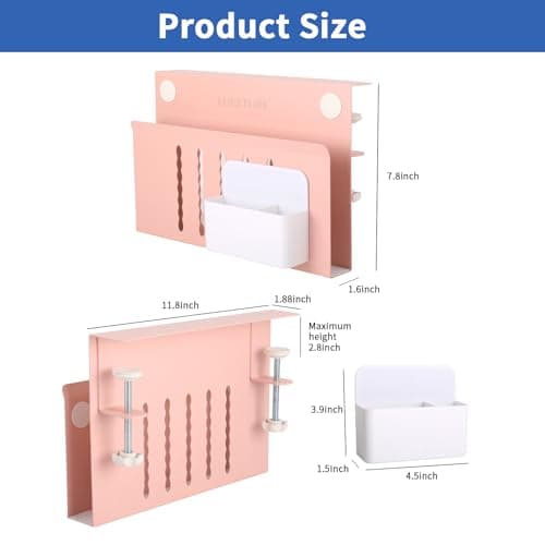 LUKETURE Desk Side Storage, Steel Side Desk Organizer, No Drill Workspace Organizers, Clamp on Computer Desk Accessories, with Magnetic Pen Holder, Fits Flat Edge Tables 0.3" to 2.8" - Thumbnail 3