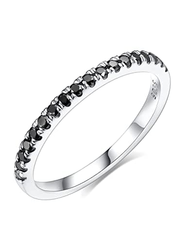 IMOLOVE Black Moissanite Wedding Band for Women Moissanite Half Eternity Rings in Sterling Silver with 18K White Gold Plated Size 5 - Image 1