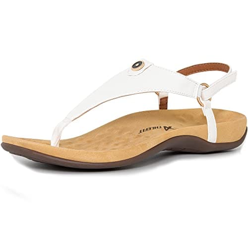 Athlefit Women's Comfortable Orthopedic Sandals Thong Dressy T-Strap Orthotic Casual Summer Arch Support White Sandals size 6.5 - Image 1