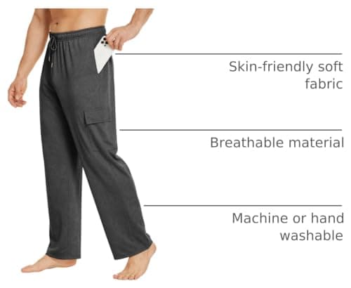 Deyeek Mens Sweat Pants Cargo Sweats for Men Baggy Cargo Sweatpants Open Bottom Gym Joggers Men's Athletic Pants with Pockets Charcoal - Thumbnail 4