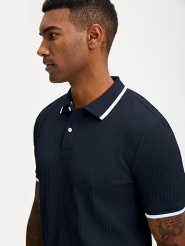 Comdecevis Golf Polo Shirts for Men Business Casual Shirts Mens Knit Polos XXL Navy Blue - Thumbnail 2