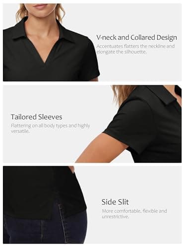 Stelle Womens V Neck Polo Shirts Short Sleeve Collared Tops Quick Dry Golf Tennis Work Casual Summer Tee（Black，L） - Thumbnail 5