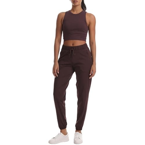 zsenoxaxi Joggers for Women with Zipper Pockets Lightweight Workout Athletic Tapered Pants for Travel Gym Lounge(Coffee Brown,L) - Thumbnail 6