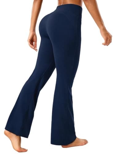 Fafrllov Soft Bell Bottom Leggings, Flared Yoga Pants for Women Mid-High Waisted Tummy Control with Pocket Navy Blue - Image 1