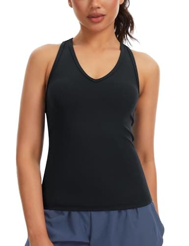 THE GYM PEOPLE Women’s V Neck Workout Tank Tops Racerback Slim Fit Sleeveless Yoga Running Athletic Shirts Black - Thumbnail 2
