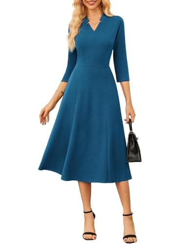 GRACE KARIN 2026 Wear to Work Dresses,3/4 Sleeve Church Dresses,Fit and Flare Dress with Pocket Peacock M - Image 1