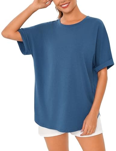 Totatuit Women Oversized T Shirts Vintage Basic Crewneck Boyfriend Tees Loose Fit Baggy Grunge Shirts Cotton Maternity Tops Blue Medium - Thumbnail 2