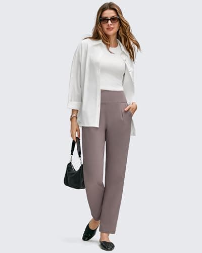 G4Free Women's Tapered Pants with Pockets Comfy Slack Office High Waist Trouser Ankle Casual Pants Dress Work Workout (Taupe,XS,Regular) - Thumbnail 5