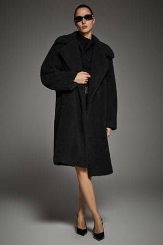 Orolay Women's Fuzzy Fleece Jacket Mid Long Faux Fur Lapel Sherpa Teddy Coat Winter Warm Outerwear with Pockets Black Large - Thumbnail 4