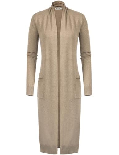 GRACE KARIN Basic Long Cardigans for Women Lightweight Open Front Maxi Long Knitted Cardigan Sweater Women Fall Clothes Quiet Luxury Clothes (Khaki,S) - Thumbnail 4