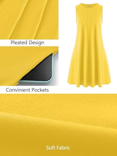 KORSIS Tank Dress for Women Elegant T-Shirt Summer Sleeveless Dresses Swing A Line Vacation Beach Sundress with Pockets Yellow L - Thumbnail 5